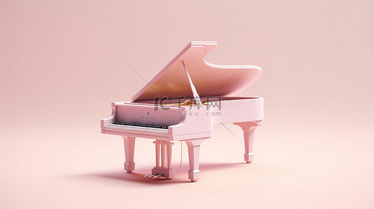 柔和彩色微型三角钢琴的 3D 渲染