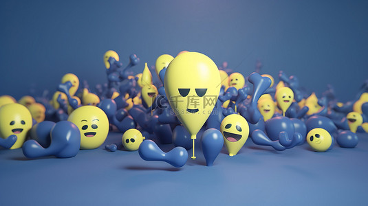 3D 渲染 facebook“喜欢”表情符号作为背景，并带有气球社交媒体图标