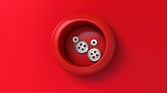 红色晾衣绳背景图片_具有健身鞋服装图标的红色背景按钮的 3D 渲染