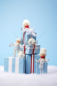 圣诞礼物玩具背景图片_圣诞礼物与圣诞老人雕像