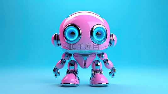 人与科学背景图片_粉红色背景突出蓝色双色调未来玩具机器人与 3D 渲染