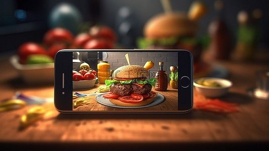 快餐菜单背景图片_自制食品应用程序的 3D 渲染界面