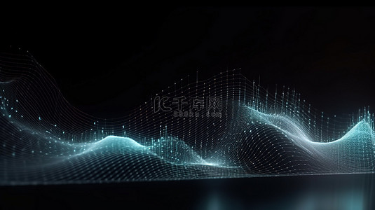 蓝色科技移动背景图片_3D 网络技术插图抽象波中流动的粒子和移动的点