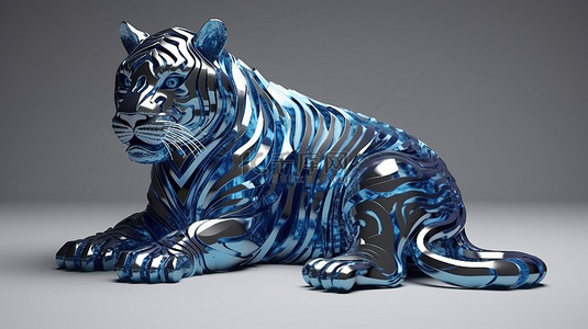 灰色背景与 3D 渲染金属蓝虎