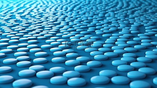 充满蓝色药丸的蓝色背景路径的 3D 插图