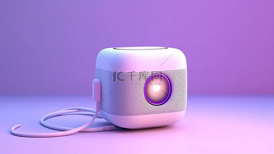 淡紫色背景家用智能扬声器现代小工具，带白色 3D 渲染语音助手