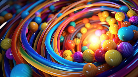 抽象设计中彩色球管和半球的充满活力的 3D 渲染