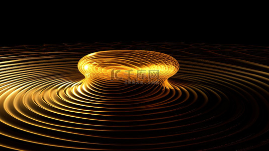 金色 3d 波与抽象圆圈波纹