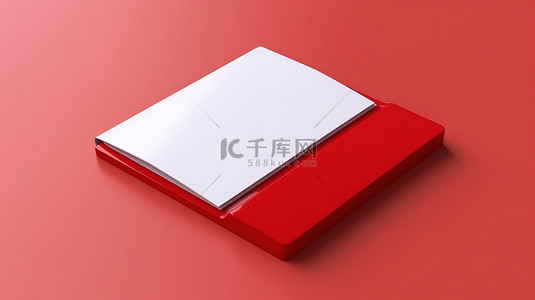 插入纸质小册子支架中的红色塑料卡的 3D 渲染