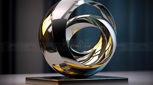 哑光玻璃和光泽金属球形抽象艺术雕塑 3D 渲染