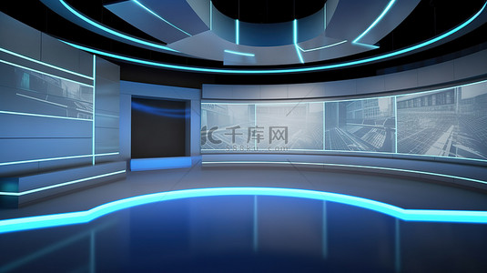 表演背景图片_新闻演播室环境的 3d 插图