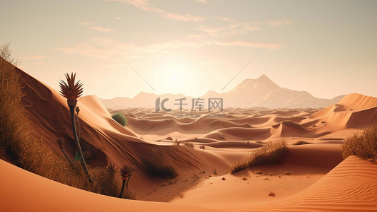 沙尘背景图片_热带沙漠沙尘抗旱植物