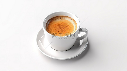带有咖啡杯的白色背景的 3d 渲染