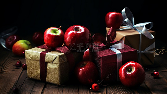 黄色礼物盒子背景图片_节礼日礼包苹果
