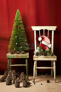 冬天的圣诞树背景图片_椅子上的圣诞树