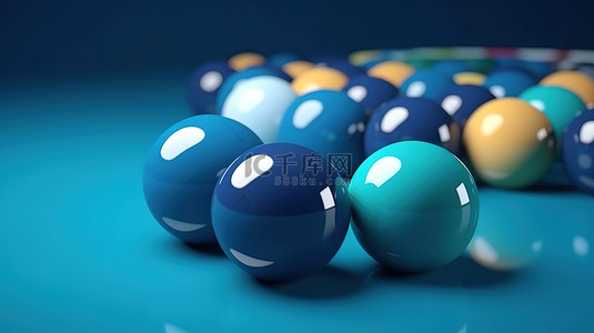 台球比赛背景图片_蓝色背景隔离 3d 渲染台球