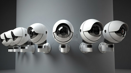 人脸监控系统背景图片_监控各个方向的多个安全摄像机的 3D 渲染