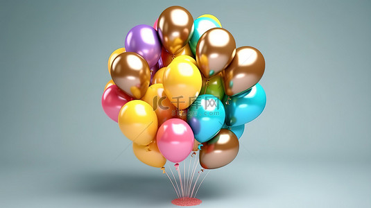 快乐色彩背景图片_3D 渲染快乐的生日气球，色彩鲜艳，完美的贺卡设计