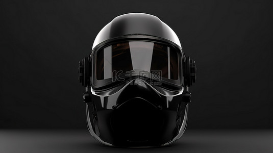 安全帽背景图片_3d 渲染中黑色焊接面罩的逼真前视图