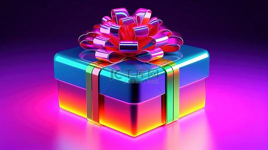 圣诞霓虹灯背景图片_彩色霓虹灯渐变礼品盒的 3D 渲染插图