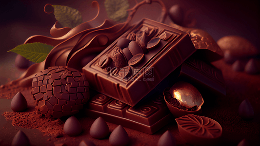 巧克力薄荷叶点缀巧克力块