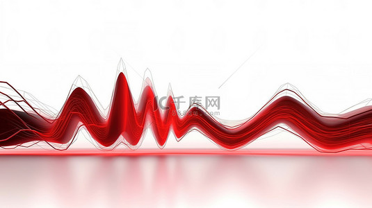 心波背景图片_白色背景下红心和心跳波的 3d 插图
