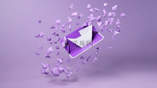 邮箱图标背景图片_逼真的紫色信封图标象征性地漂浮在 3D 渲染空间中