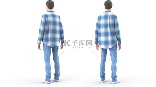 头像男生背景图片_白色背景上蓝色法兰绒 3d 渲染中的男性角色