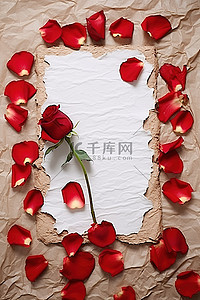 纸上的红玫瑰花瓣