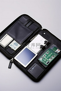 旅行箱背景图片_商务旅行箱装有电子阅读器护照和笔