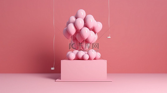 展示台展示 20 号心形气球 3d 渲染庆祝活动