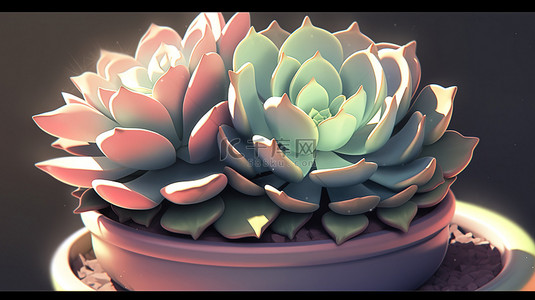 叶子盆栽背景图片_花盆中室内植物的插图 3D 多汁渲染