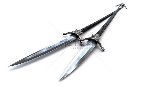 正面刀剑背景图片_3D 渲染中的剑在空白的白色画布上