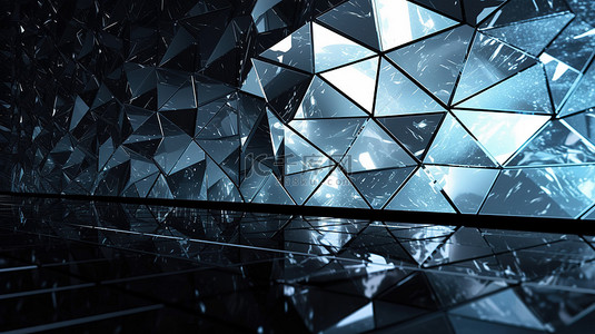 玻璃表面 3d 渲染多边形网格上的抽象反射