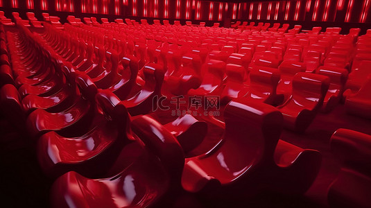 投影仪投影背景图片_美丽的电影院，有一排红色卡通软椅，3D 渲染概念