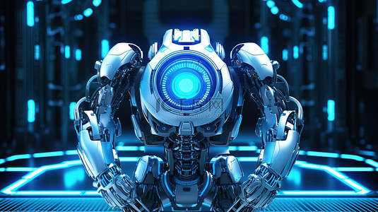 机器人元宇宙概念的未来派 3D 渲染