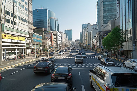 大城市背景图片_韩国大城市汽车交通