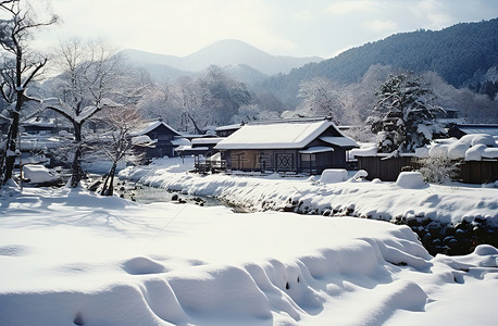 白雪覆盖的山村的乡村