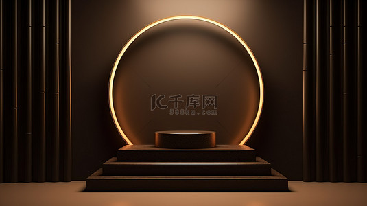 金色商端背景图片_豪华 3D 显示讲台，深棕色表面对称几何背景，非常适合高端广告