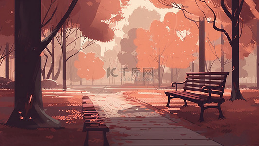 长凳卡通背景图片_公园红色卡通长椅