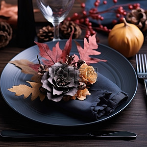 秋季餐桌装饰红叶