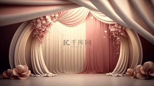 c4d立體粉色背景图片_婚礼展示台花朵立体立体背景