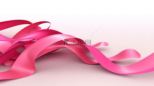 白色背景的 3D 渲染与粉红丝带，以提高 10 月意识