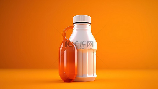 糖果瓶背景图片_橙色背景上白色塑料糖浆瓶的 3D 渲染