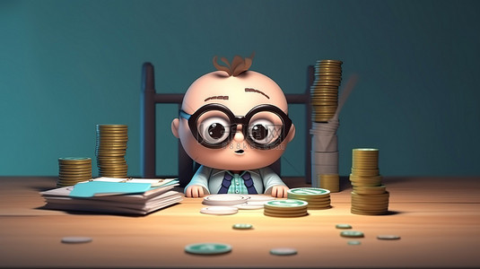 可爱的 3D 角色通过坐在餐桌旁创建 NFT 代币来赚取收入