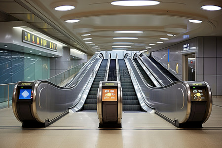 地铁站设有带电视屏幕的自动扶梯
