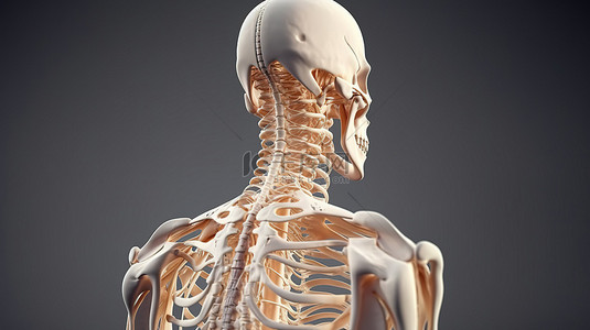 骨骼背景图片_男性身体骨骼系统和上背部的 3D 插图