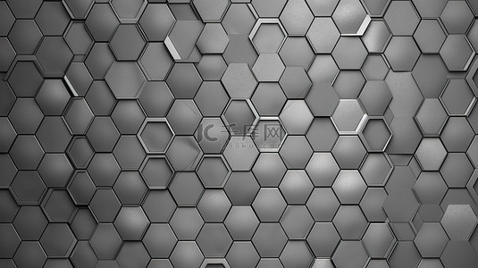 现代无缝灰色六边形图案瓷砖设计以 3D 形式渲染墙壁纹理
