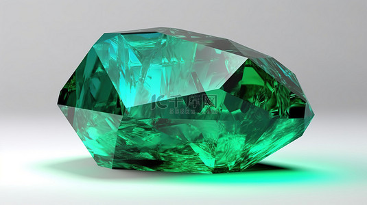 3d 中的祖母绿水晶是一颗明亮透明的宝石，具有壮观的折射和反射效果
