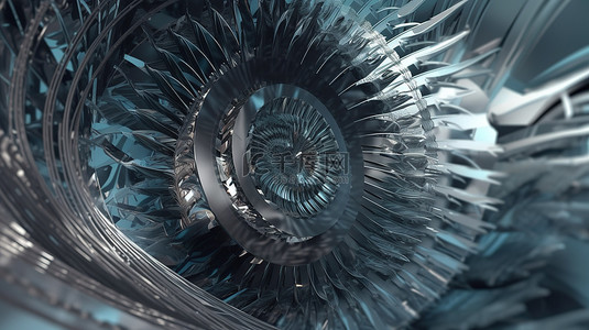 螺旋形背景图片_超现实的涡轮喷气发动机 3d 渲染具有分形叶片和旋转转子